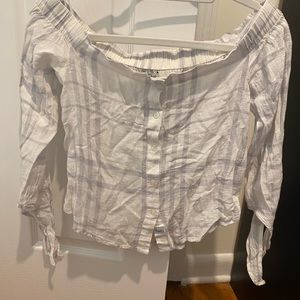 Rails Lauren White Cotton Linen Plaid Off Shoulder Shirt XS